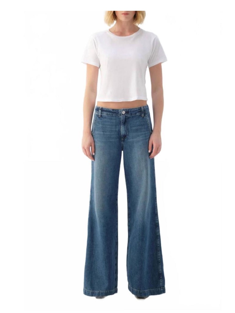 Amo Edith Wide Leg Trouser Denim Low Rise Easy Fit Wide Flare Romance Size 25